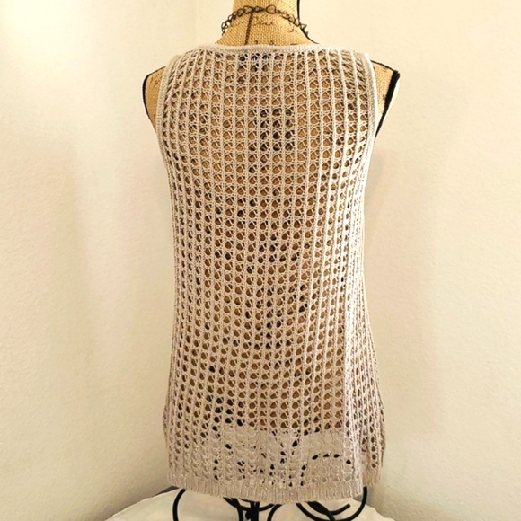 THE LIMITED Beige tan open knit sleeveless tank top silver metallic Medium - Picture 3 of 7